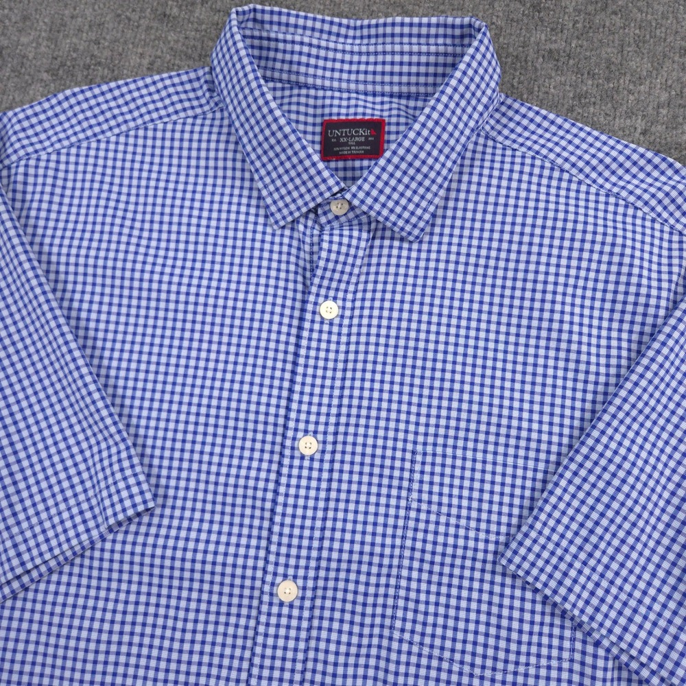 UNTUCKit Shirt Mens XXL Tall Blue Check Performance Stretch Short Sleeve Preppy